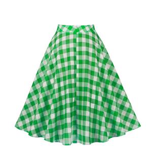 Women's Clothing Plaid Big Swing Ruffle Skirt Vintage High Waist Midi Skirt HG23423