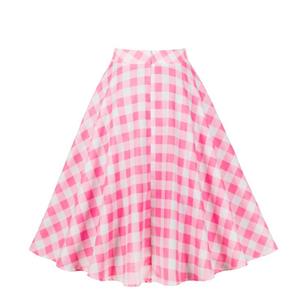 Women's Clothing Plaid Big Swing Ruffle Skirt Vintage High Waist Midi Skirt HG23425