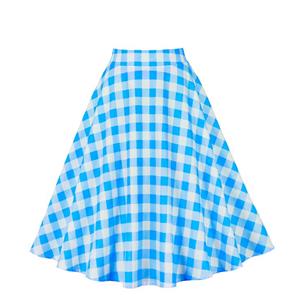 Women's Clothing Plaid Big Swing Ruffle Skirt Vintage High Waist Midi Skirt HG23424