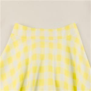 Women's Clothing Plaid Big Swing Ruffle Skirt Vintage High Waist Midi Skirt HG23426