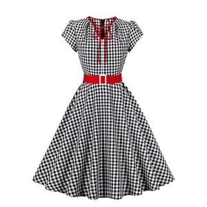 Retro Dresses for Women 1960, Vintage Cocktail Party Dress, Fashion Casual Office Lady Dress, Retro Party Dresses for Women 1960, Vintage Dresses 1950's, Fashion Summer Day Dress, Vintage Plaid V Neck Zipper Dresses for Women, #N23153