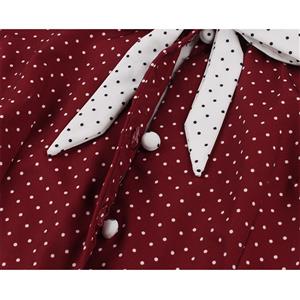 Fashion Polka Dots Tie Collar Sleeveless Front Button High Waist Belted Summer Swing Dress N22260