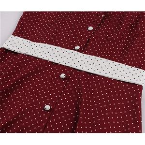 Fashion Polka Dots Tie Collar Sleeveless Front Button High Waist Belted Summer Swing Dress N22260