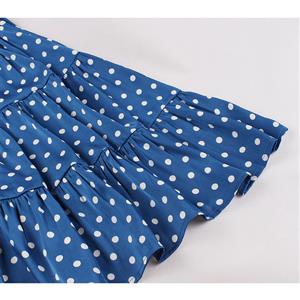 Retro Rockabilly Polka Dots Big Bowknot Spaghetti Straps High Waist Summer Swing Dress N21749