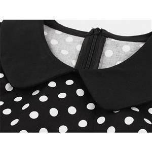 Vintage Black and White Polka Dots Lapel Short Sleeve A-line Swing Dress N18700