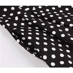 Vintage Black and White Polka Dots Lapel Short Sleeve A-line Swing Dress N18700