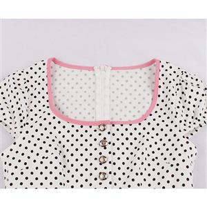 Vintage Square Collar Polka Dots Print Bowknot Detail Knee-Length Day Dress N19082