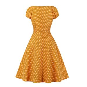 Fashion Polka Dots Print Sweetheart Drawstring Lace-up Short Sleeve High Waist Midi Dress N22256