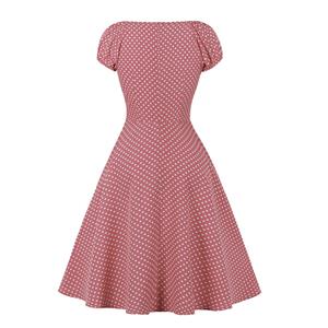 Fashion Polka Dots Print Sweetheart Drawstring Lace-up Short Sleeve High Waist Midi Dress N22257