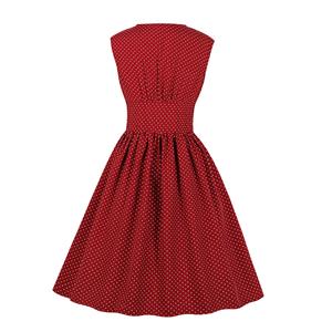 Vintage Rockabilly Polka Dots V Neck Sleeveless High Waist Cocktail Party Swing Dress N19031