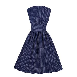 Vintage Rockabilly Polka Dots V Neck Sleeveless High Waist Cocktail Party Swing Dress N19102