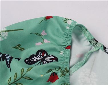Retro Print Sweetheart Neck Drawstring Lace-up Short Sleeve High Waist Midi Dress N21349