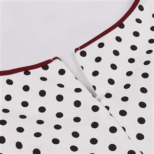White Print Square Neck Black Wave Point Short Sleeve High Waist Swing Dress N23020