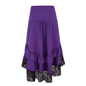 Vintage Gothic Purple High Waist Button Lace Trim Ruffled High-low Skirt N22768