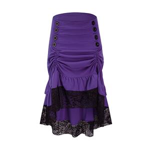 Gothic Party Purple High-low Skirt, High Wiat Button Skirt for Women, Gothic Cosplay High-low Skirt, Halloween Costume Skirt, Plus Size Skirt, Vintage Gothic Pirate Costume, #N22768