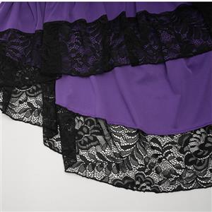 Vintage Gothic Purple High Waist Button Lace Trim Ruffled High-low Skirt N22768