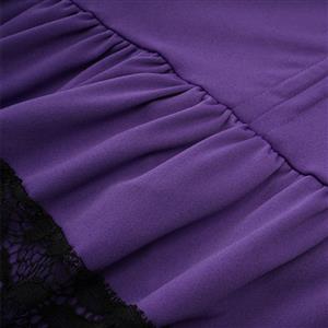 Vintage Gothic Purple High Waist Button Lace Trim Ruffled High-low Skirt N22768