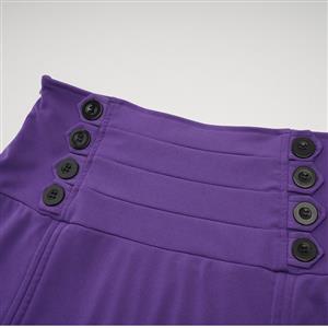 Vintage Gothic Purple High Waist Button Lace Trim Ruffled High-low Skirt N22768