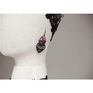 Vintage Purple Rose Heart Lace Alloy Earrings J18401