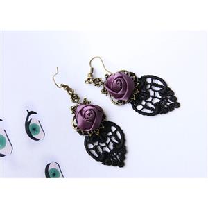 Vintage Purple Rose Heart Lace Alloy Earrings J18401