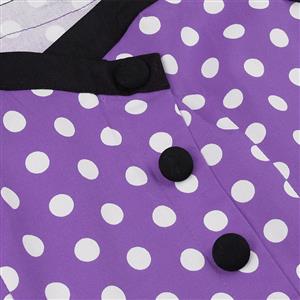 Vintage Purple Sweetheart Round Dot Lace-up Short Sleeve High Waist Midi Dress N22775
