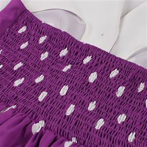 Vintage Purple Hanging Neck V Neck Backless High Waist Summer Cocktail Party A-line Dress N22742