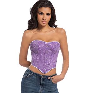 Purple corset, lace bustier, vintage corset top, front button corset, back lace-up, strapless bustier, waist trainer, retro lingerie, lace detail, shaping undergarment, evening wear, layering piece, women's fashion, burlesque style, bodysuit alternative #N23832