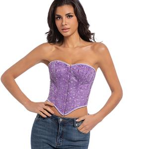 Vintage Purple Lace Corset Top, Front Button Bustier with Back Lace-Up Detail N23832