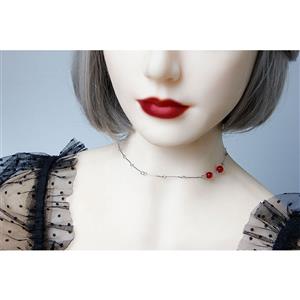 Vintage Silver Alloy Choker Red Beads Embellished Necklace J19699