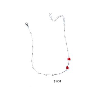 Vintage Silver Alloy Choker Red Beads Embellished Necklace J19699