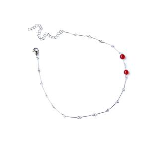 Vintage Silver Alloy Choker Red Beads Embellished Necklace J19699