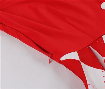 Vintage Strawberry & Polka Dot Mini Dress with Red Ribbon Waist Tie and Heart Buttons N23825