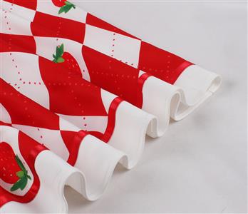 Vintage Strawberry & Polka Dot Mini Dress with Red Ribbon Waist Tie and Heart Buttons N23825