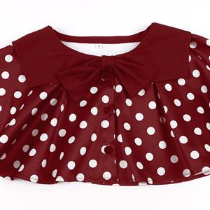 Vintage 2 - Piece Polka Dot & Wine Red Dress Set (Peter Pan Collar Cape + Sleeveless A - line Dress) N23932