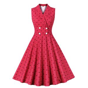 Lovely Summer Swing Dress, Retro Dresses for Women 1960, Vintage Dresses 1950's, Plus Size Summer Dress, Vintage Dress for Women, Vintage Round Dot Dresses for Women, Red Vintage Summer Dresses for Women, #N22833.