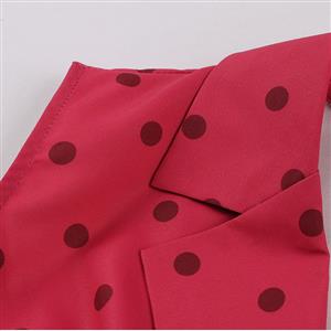 Vintage Red Round Dot Sleeveless High Waist Summer Cocktail Party Midi Dress N22833