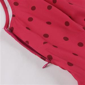 Vintage Red Round Dot Sleeveless High Waist Summer Cocktail Party Midi Dress N22833