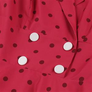 Vintage Red Round Dot Sleeveless High Waist Summer Cocktail Party Midi Dress N22833