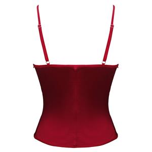 Vintage Red Satin Shapewear - Floral Lace Corset with Adjustable Straps for Elegant Occasions N237824
