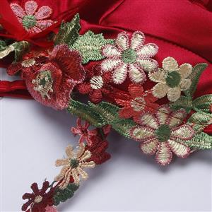 Vintage Red Satin Shapewear - Floral Lace Corset with Adjustable Straps for Elegant Occasions N237824