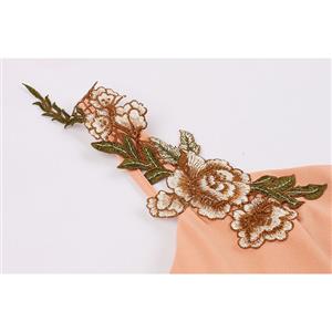 Elegant Flower Embroidery Spaghetti Straps High Waist A-line Party Swing Dress N19198