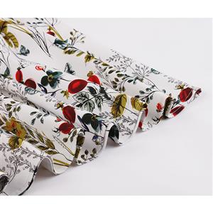 Vintage Floral Printed V Neck High-waisted Sleeveless Cocktail Midi Dress with Belt N19087