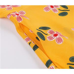 Retro Flower Print Spaghetti Straps High Waist Casual A-line Summer Swing Dress N19138