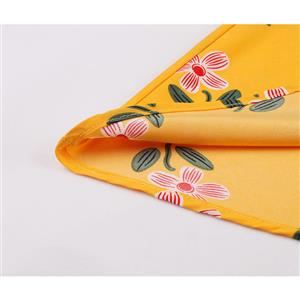 Retro Flower Print Spaghetti Straps High Waist Casual A-line Summer Swing Dress N19138
