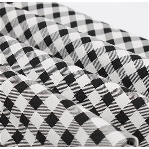 Vintage Black and White Check Lapel Short Sleeve High Waist A-line Midi Dress N19142