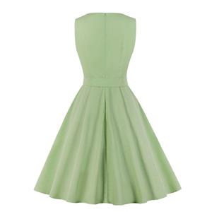 Elegant Round Neck Sleeveless Belted High Waist A-line Day Dress N19238
