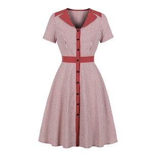 Cute Summer Swing Dress, Retro Pinstripe Dresses for Women 1960, Vintage Dresses 1950's, Plus Size Summer Dress, Vintage Dress for Women, Vintage Lace Tirm Dresses for Women, Vintage Spring Dresses for Women, #N19496