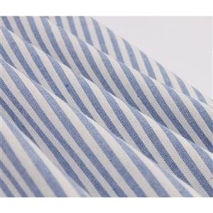 Elegant Pinstripe Lapel Short Sleeve Front Button High Waist Day Dress N19497