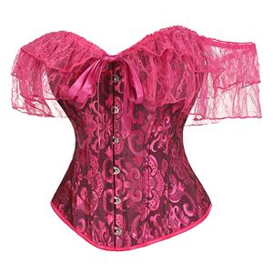 Vintage Rose Bustier Top - Off-Shoulder Ruffle Sleeves with Front Lace-Up Detail N237843