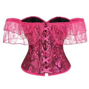 Vintage Rose Bustier Top - Off-Shoulder Ruffle Sleeves with Front Lace-Up Detail N237843